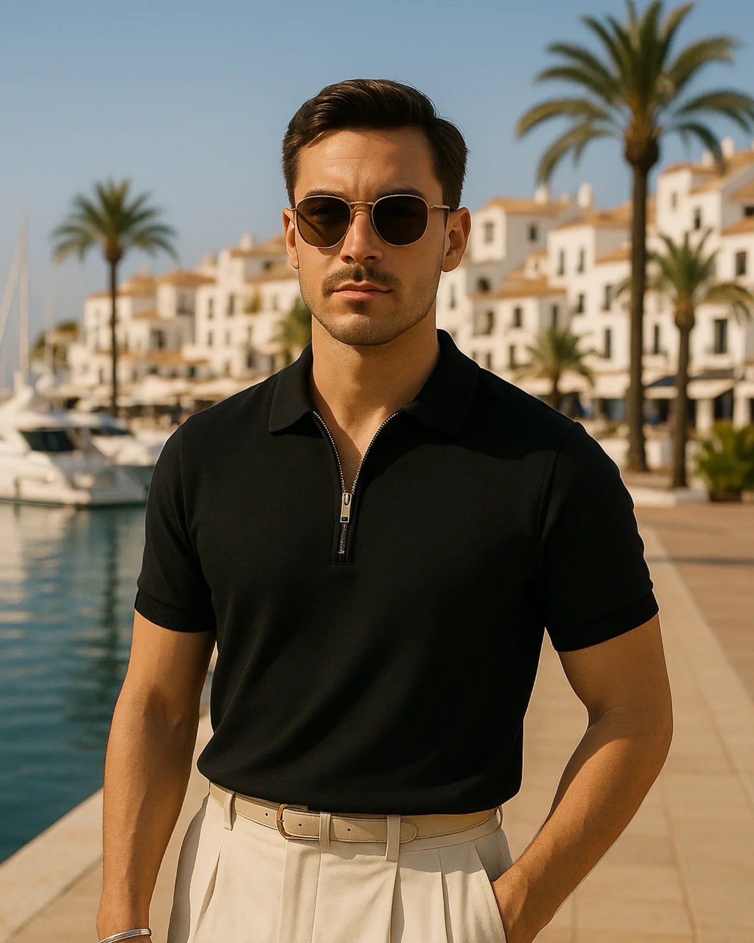 Koszulka Polo Adriano Zip - Czarna