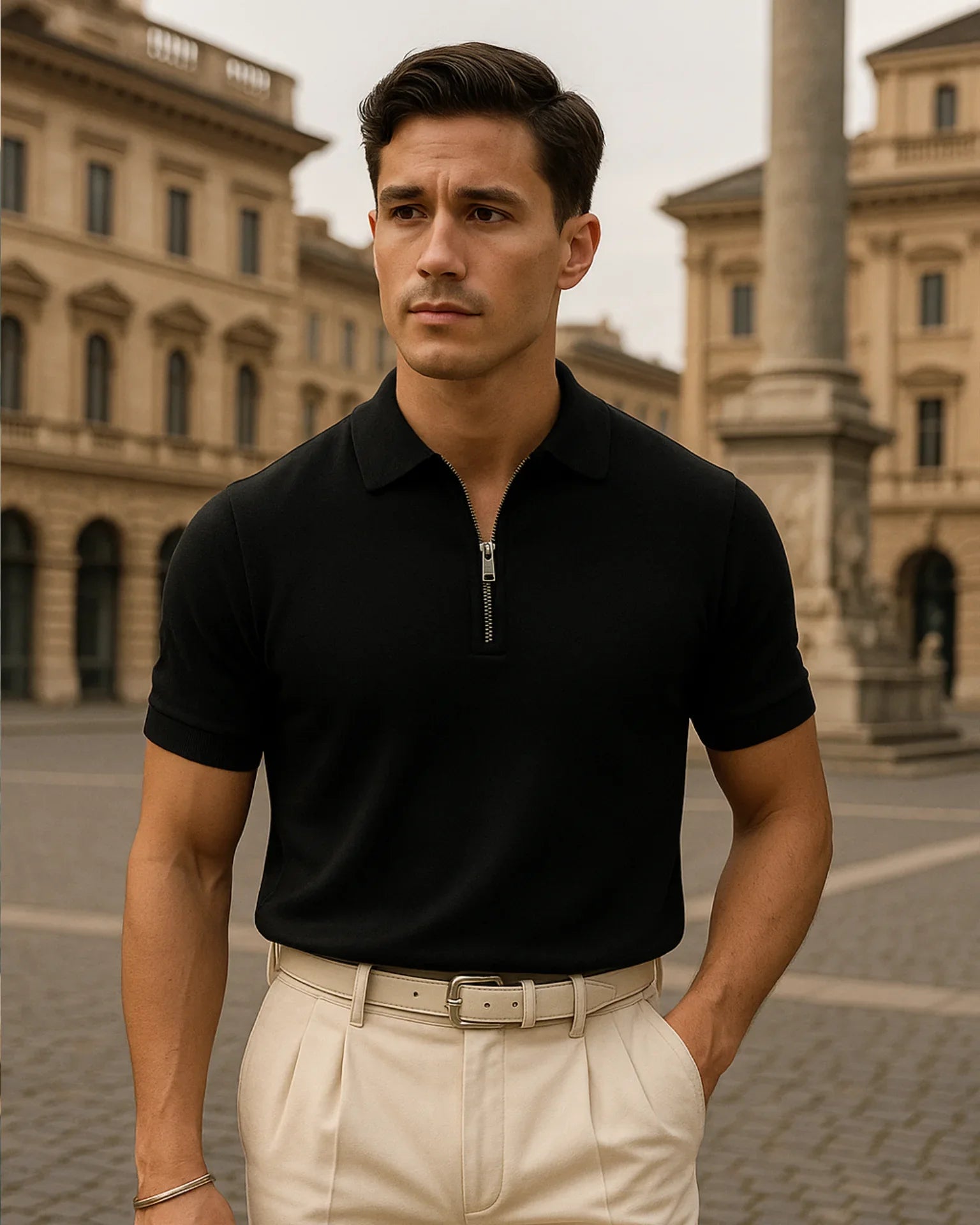 Koszulka Polo Adriano Zip - Czarna